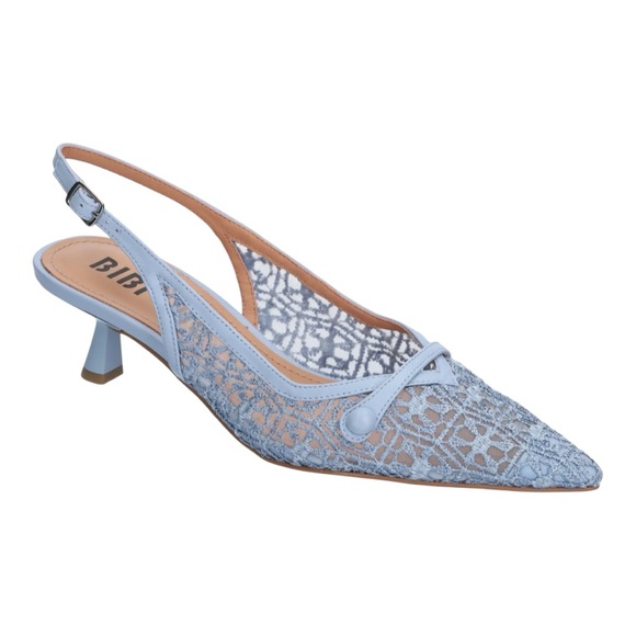 Bibi Lou Women Briar Celeste Blue Lace Mesh Slingback Pointed Toe Pump Size 10 - Picture 1 of 6
